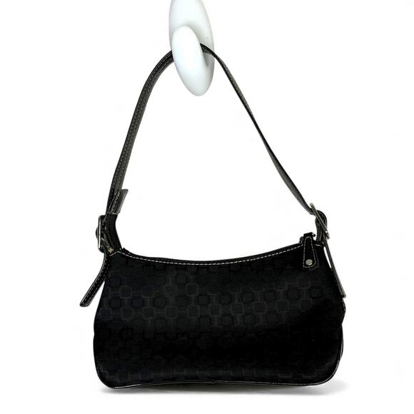 Vintage Y2k Nine West Mini Handbag Black Canvas Faux Leather Handle - Picture 1 of 10